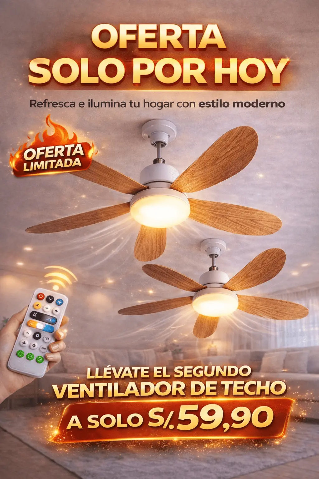 Oferta Segunda Unidad Ventilador de 5 aspas color madera