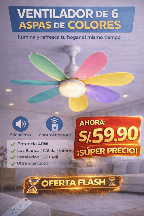 Oferta Ventilador de 6 Aspas de Colores 🌈